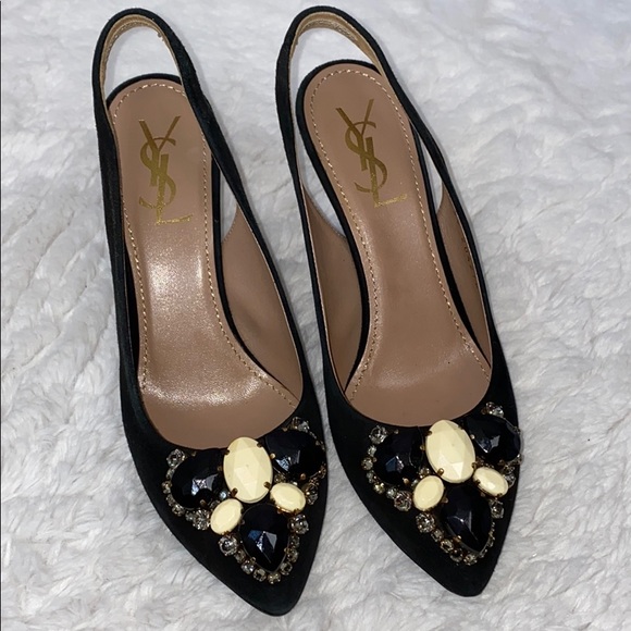 Yves Saint Laurent Shoes - Yves Saint Laurent black suede slingback pumps 37